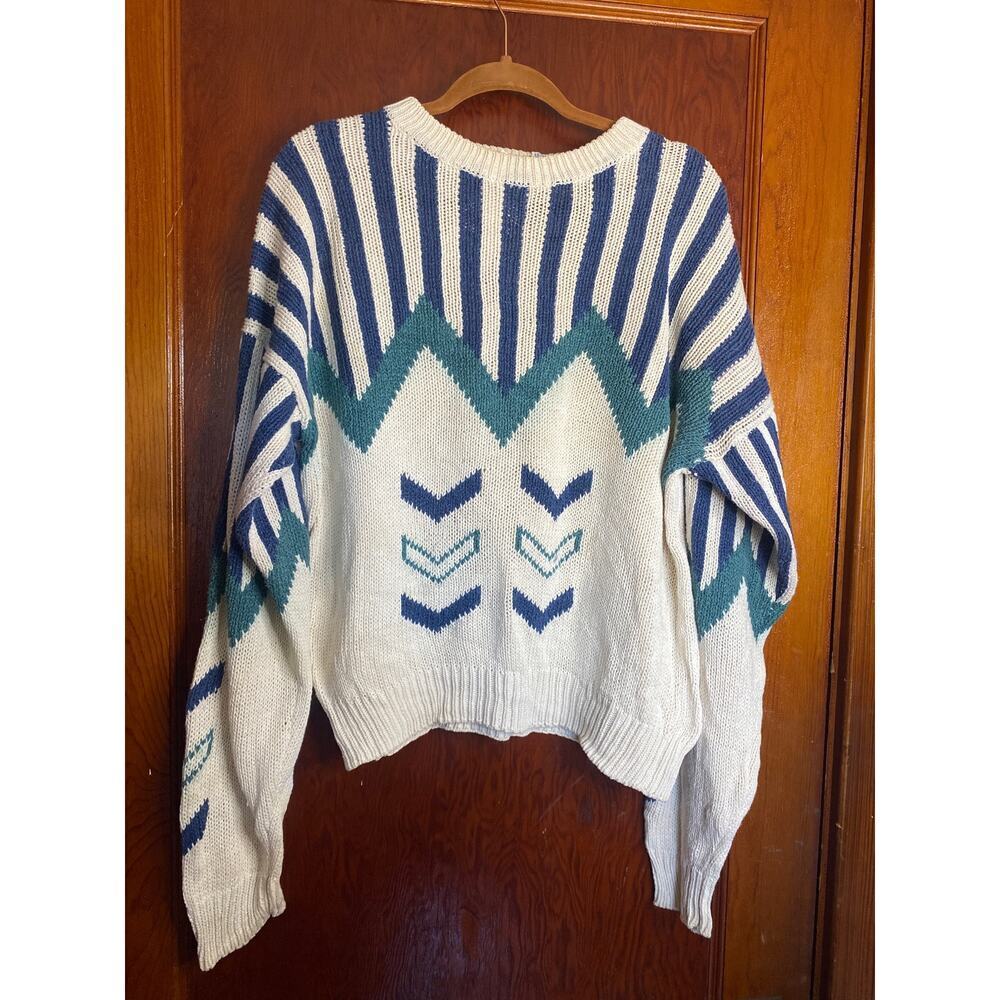 VINTAGE Nuovo Unisex Nautical Blue White Arrow Sweater Large